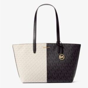 NWT MICHAEL Michael Kors Jet Set Travel Medium Two Tone Logo Tote Bag Black